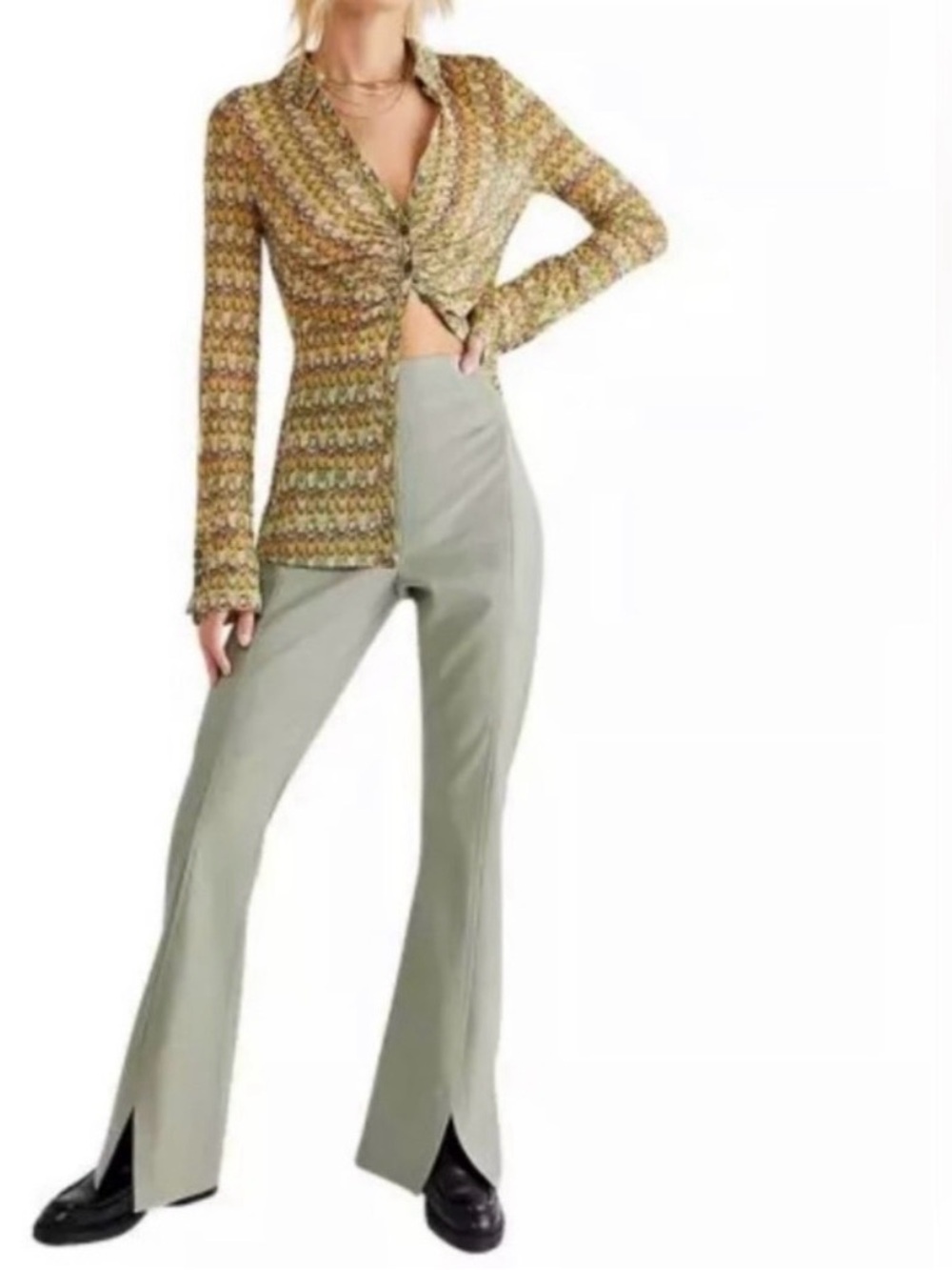 NWT! #473 WE THE FREE Real Deal Sage Green Boot-Cut Split Hem Vegan Leather Pant